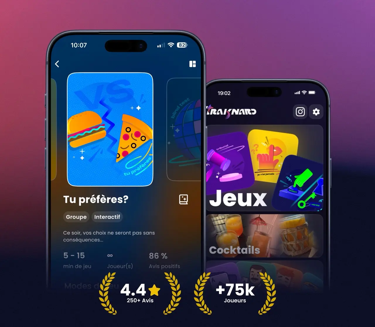 L'application Traknard sur iPhone : la sélection des jeux et le mode blind test musical